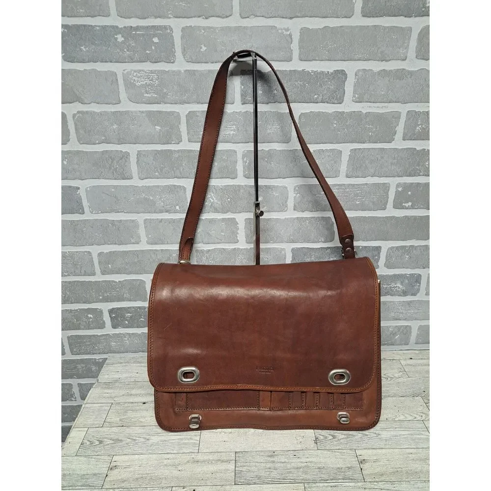 I Medici Italian Leather 2-Way Briefcase Shoulder Bag Medium Brown Made in Italy